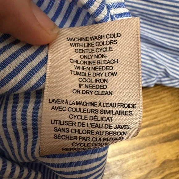 Philosophy brand blue and white striped button-down shirt w/puff sleeves Small - Picture 6 of 8